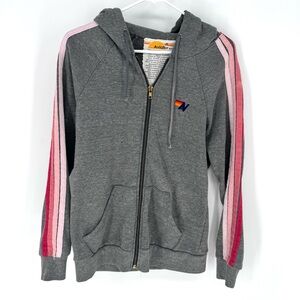 Aviator Nation Gray Hoodie with Vibrant Stripes